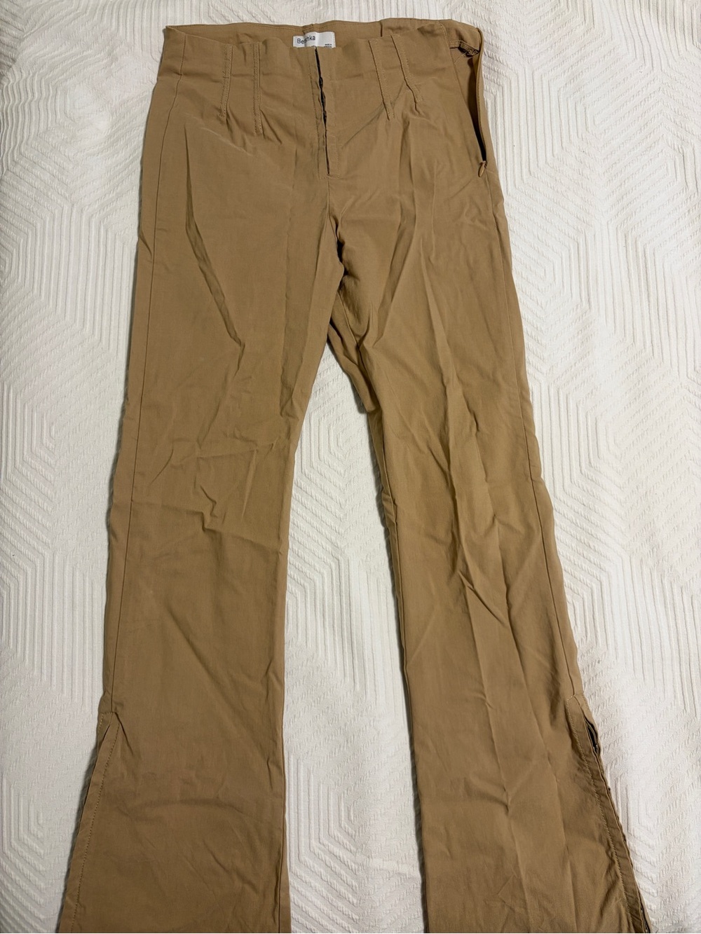 Bershka Chino Flare Pants in Tan